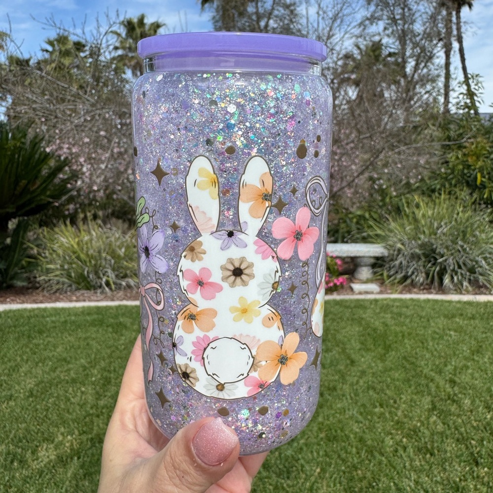 Bunny spring snow globe glass Tumbler 16oz